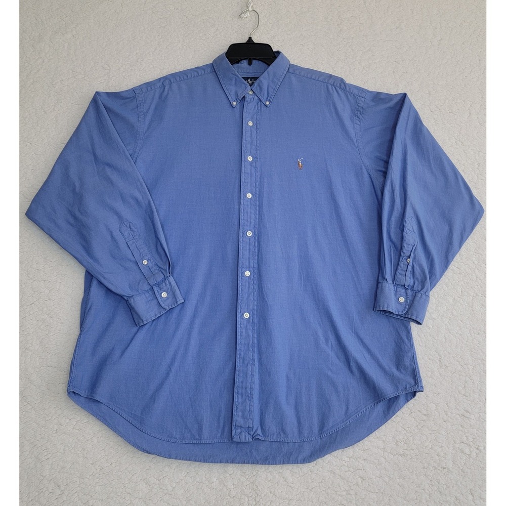 Ralph Lauren Yarmouth Button Down Men 17.5 35 Blue Pinpoint Oxford Shirt